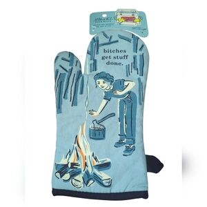Blue Q "Bitches Get Stuff Done" oven mitt in 100% cotton. 